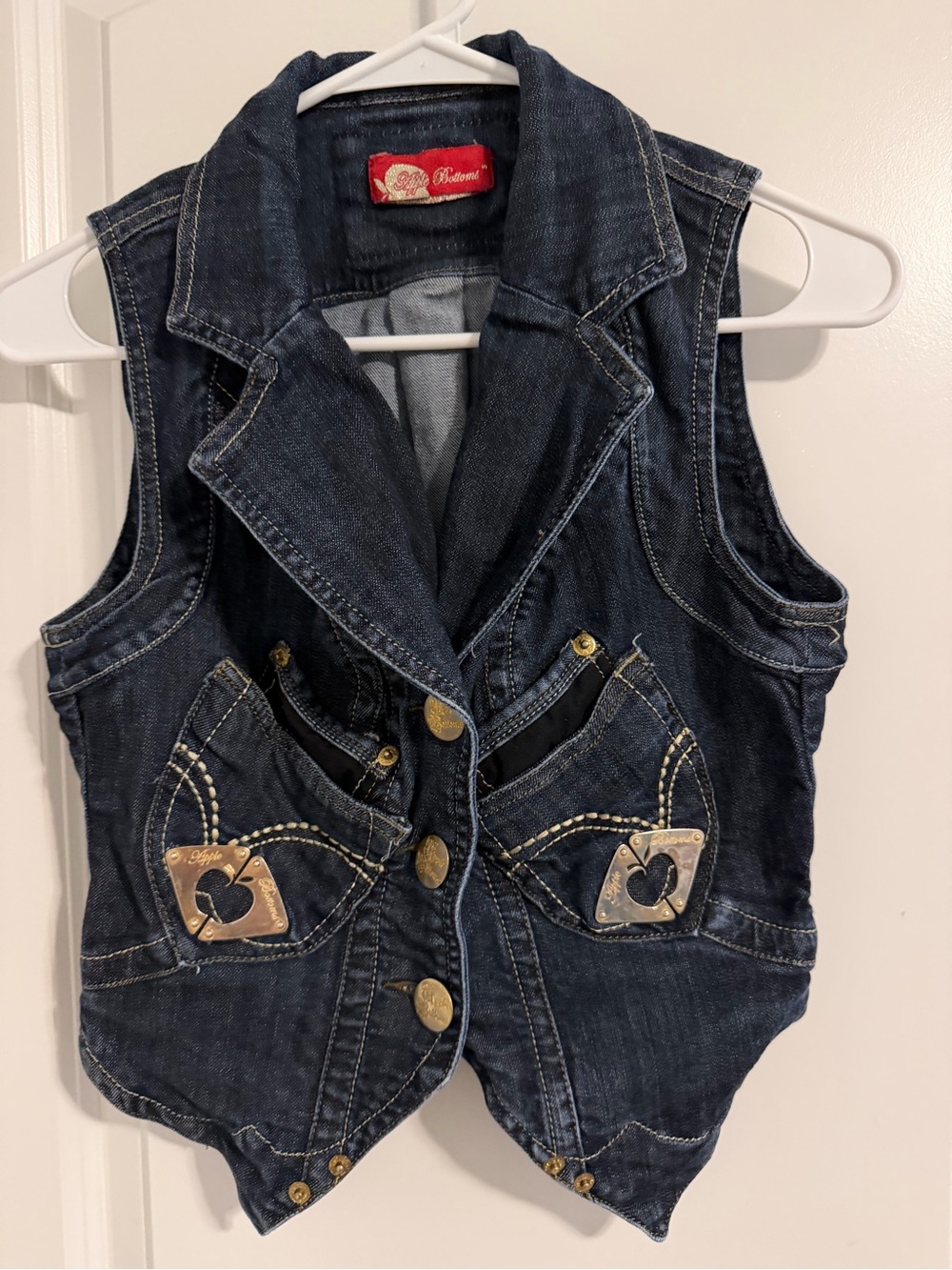 Apple Bottoms Dark Blue Denim Vest with Pocket Accents
